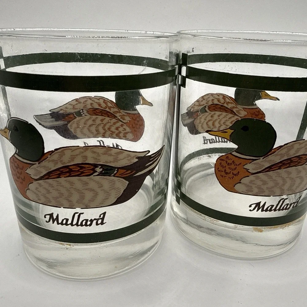 Set of 2 Mallard Duck Vintage Decorated 10 oz Old Fashioned Whiskey Glasses